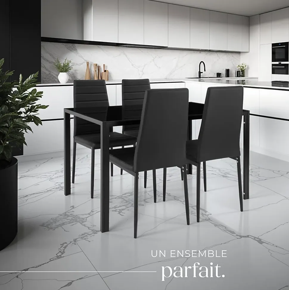 Ensemble table et chaises de salle à manger 5 pièces en Acier noir