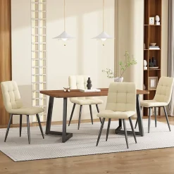 Ensemble Table et Chaises, Ensemble Table Rectangulaire et Chaises Velours, Table MDF Métal, Noyer/Beige 117x68x75 cm