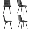 Ensemble table et chaises 80x80x76 cm avec 4 chaises en velours, table carrée structure métal plateau marbré