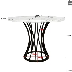Ensemble table et chaises 80x80x76 cm avec 4 chaises en velours, table carrée structure métal plateau marbré
