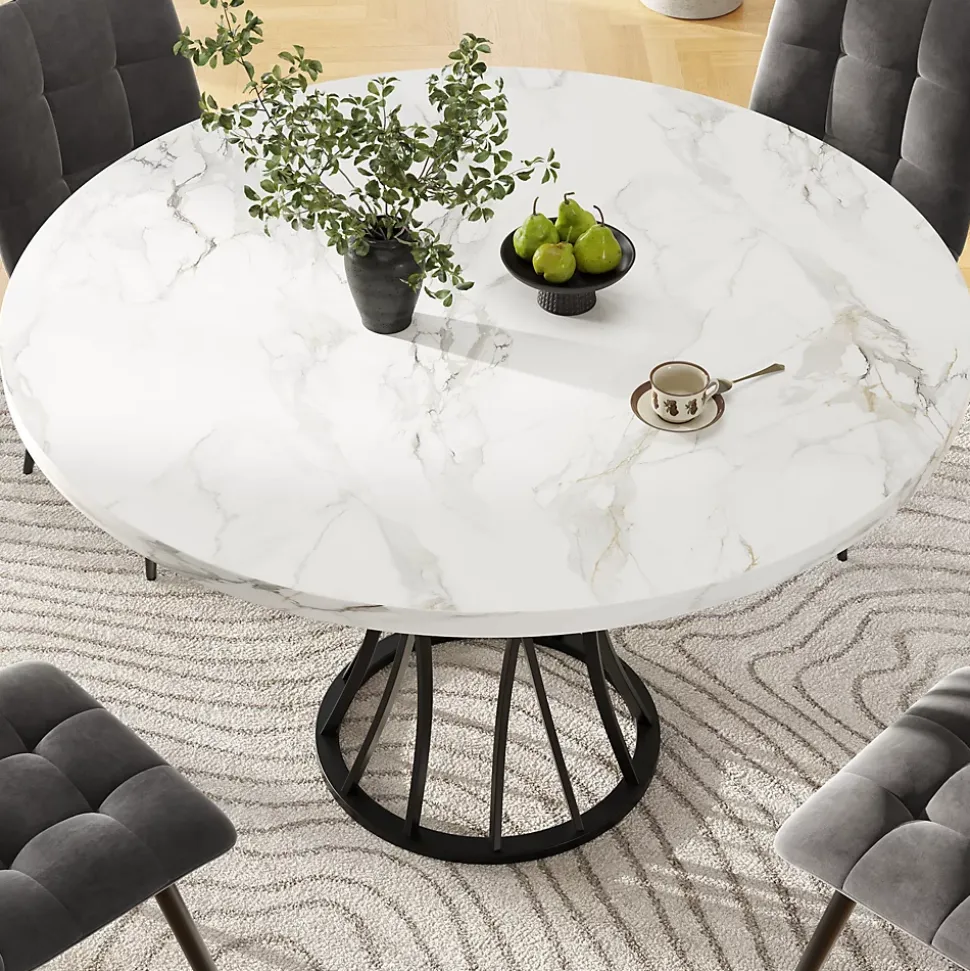 Ensemble table et chaises 80x80x76 cm avec 4 chaises en velours, table carrée structure métal plateau marbré