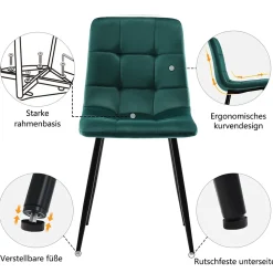 Ensemble table et chaises 117x75x75 cm rectangulaire avec 4 chaises assise rembourrée, pieds métal doré