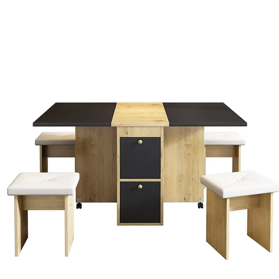 Ensemble table et chaises 120x80x75 cm rectangulaire extensible et rabattable avec 4 chaises style moderne