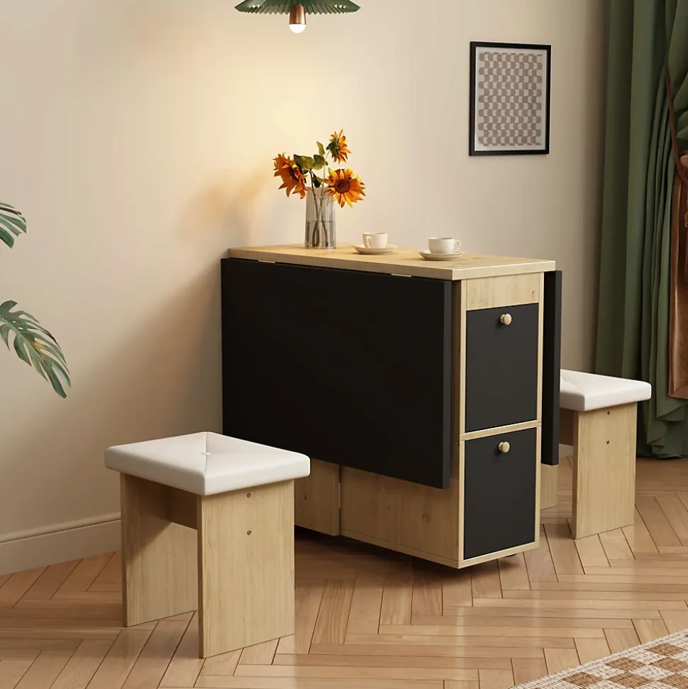 Ensemble table et chaises 120x80x75 cm rectangulaire extensible et rabattable avec 4 chaises style moderne