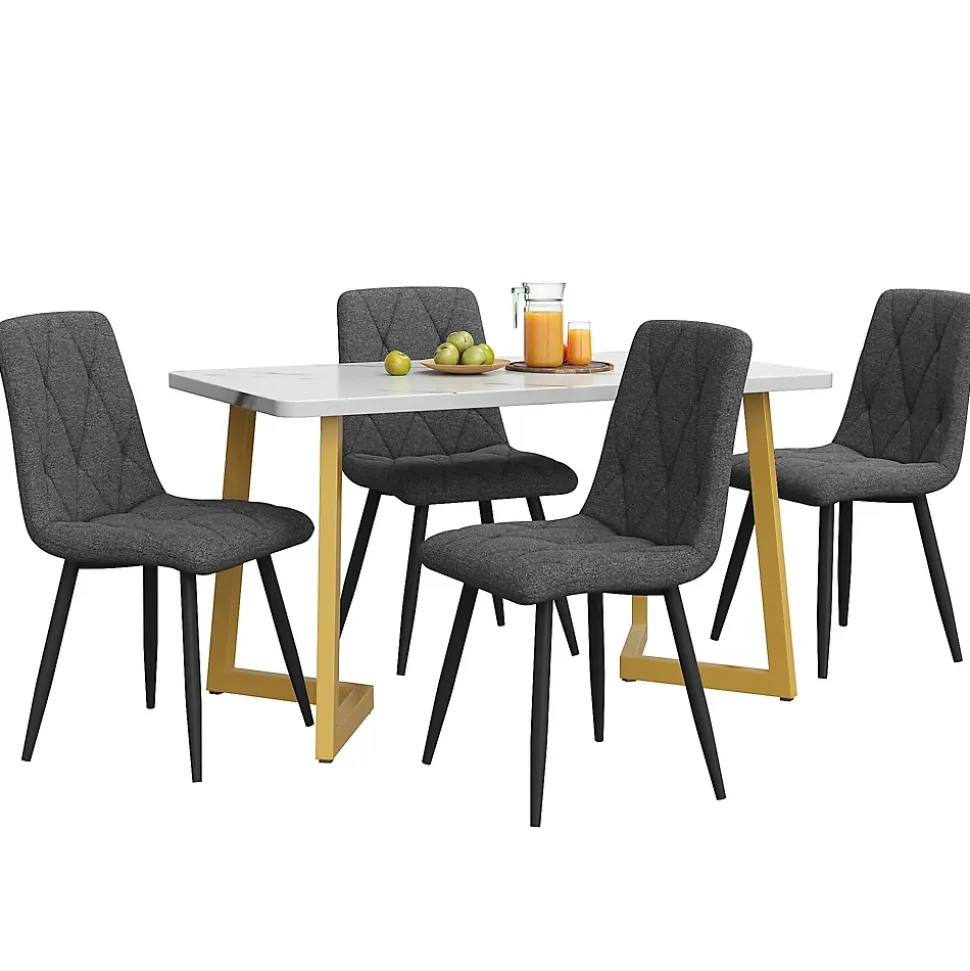 Ensemble Table et Chaises - Table Rectangulaire et Chaises Lin, Pieds Métal Doré, MDF Salle à Manger, 117x68x75 cm, Gris