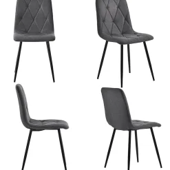 Ensemble Table et Chaises - Table Rectangulaire et Chaises Lin, Pieds Métal Doré, MDF Salle à Manger, 117x68x75 cm, Gris