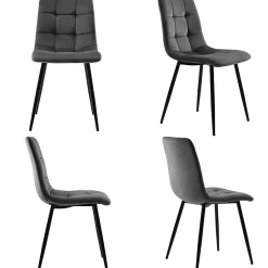 Ensemble table et chaises 120x70x75 cm 4 chaises, table rectangulaire pieds métal doré, chaises velours gris