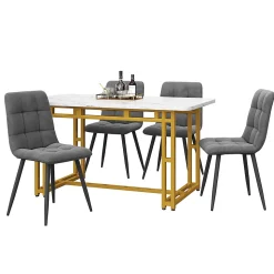 Ensemble table et chaises 120x70x75 cm 4 chaises, table rectangulaire pieds métal doré, chaises velours gris