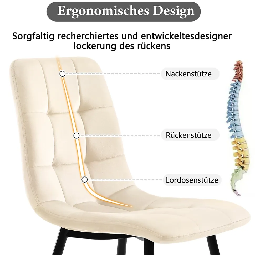 Ensemble Table et Chaises - Table Rectangulaire avec 4 Chaises Rembourrées en Velours, Métal et MDF, Gris/Beige - 140x80x75 cm