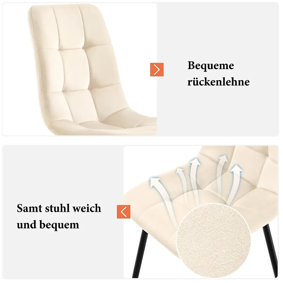 Ensemble Table et Chaises - Table Rectangulaire avec 4 Chaises Rembourrées en Velours, Métal et MDF, Gris/Beige - 140x80x75 cm