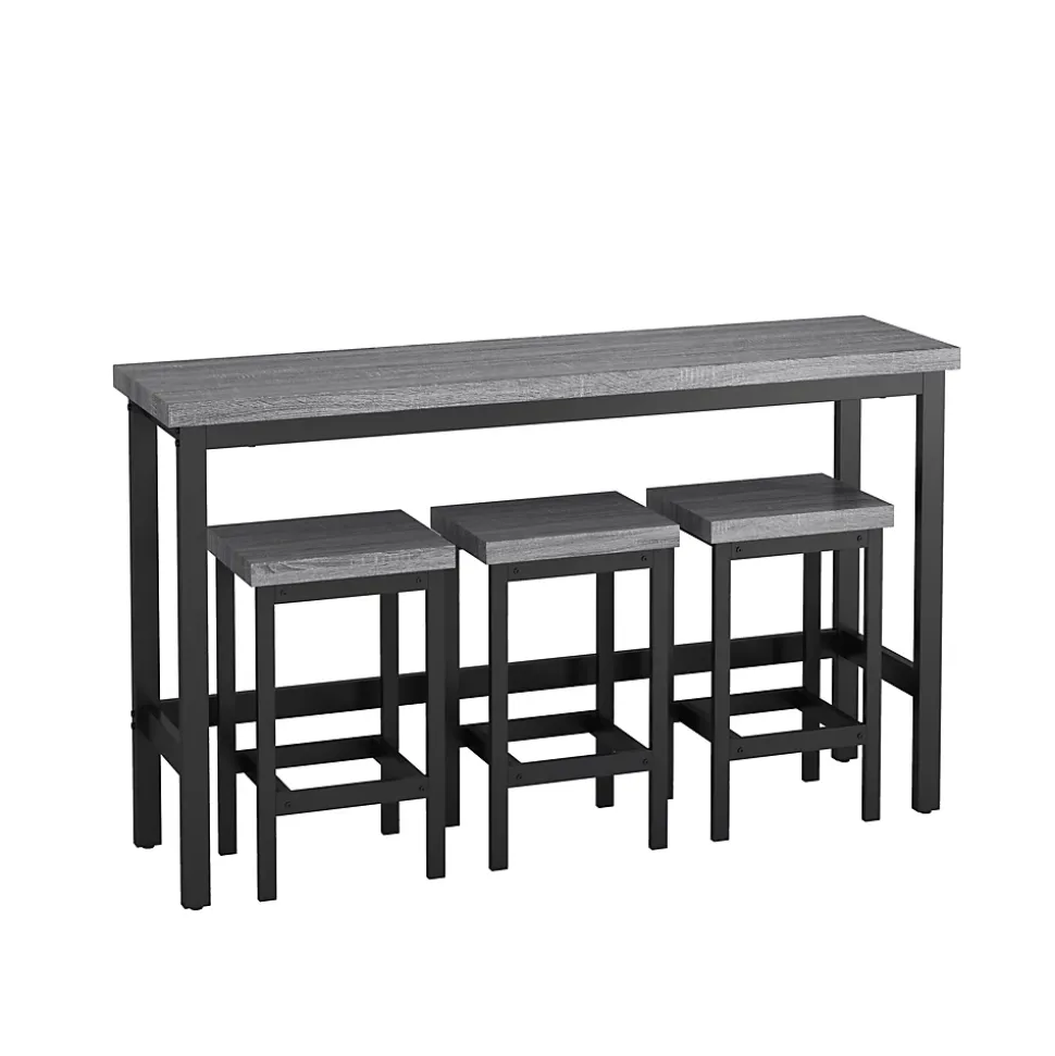 Ensemble table et chaises 148x40x90 cm avec 3 chaises hautes, structure métal et plateau MDF, style moderne