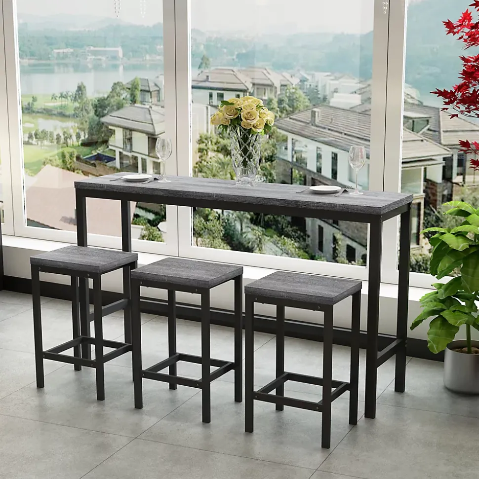 Ensemble table et chaises 148x40x90 cm avec 3 chaises hautes, structure métal et plateau MDF, style moderne