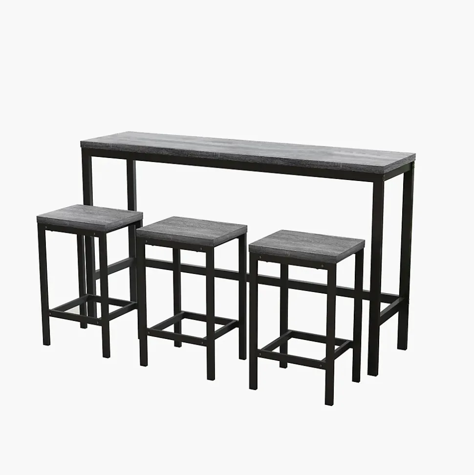 Ensemble table et chaises 148x40x90 cm avec 3 chaises hautes, structure métal et plateau MDF, style moderne