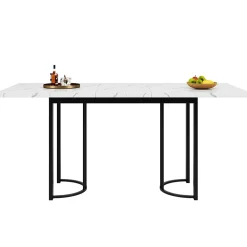 Ensemble table et chaises extensible 140x80x75,5 cm avec 8 chaises en velours et structure métal, style moderne