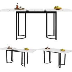 Ensemble table et chaises extensible 140x80x75,5 cm avec 8 chaises en velours et structure métal, style moderne