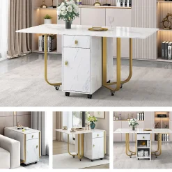Ensemble table et chaises 150x80x76 cm avec 4 chaises rembourrées velours, plateau MDF blanc et pieds métal