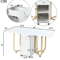 Ensemble table et chaises 150x80x76 cm avec 4 chaises rembourrées velours, plateau MDF blanc et pieds métal