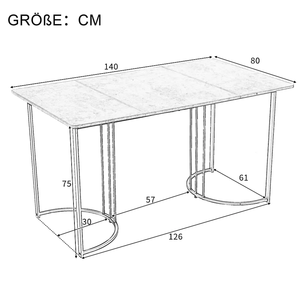 Ensemble table et chaises 140x80x75 cm avec 4 chaises assise en velours et structure métal, style moderne