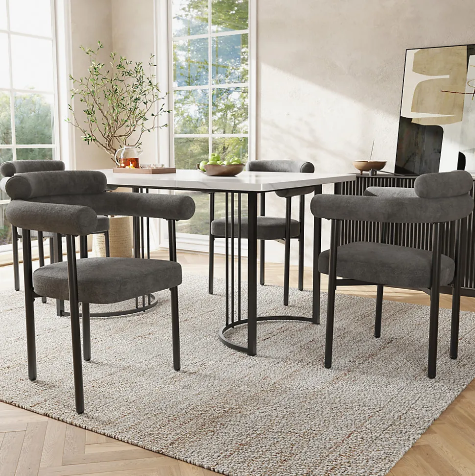 Ensemble table et chaises 140x80x75 cm avec 4 chaises assise en velours et structure métal, style moderne