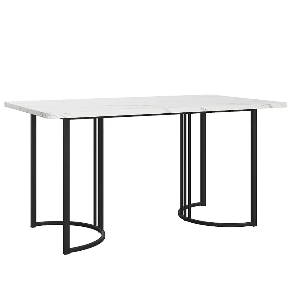 Ensemble table et chaises 140x80x75 cm avec 4 chaises assise en velours et structure métal, style moderne
