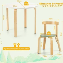 Ensemble Table et Chaises5 PCS pour Enfants en Bois de Peuplier avec Dossier Incurvé Surface Imperméable Multicolore