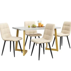 Ensemble table et chaises 117x75x75 cm table rectangulaire avec 4 chaises assise rembourrée, pieds métal doré