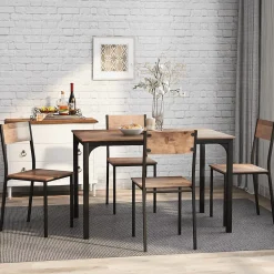 Ensemble table et chaises 108x65x75 cm avec 4 chaises table rectangulaire structure métal finition brun