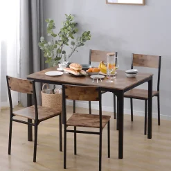 Ensemble table et chaises 108x65x75 cm avec 4 chaises table rectangulaire structure métal finition brun