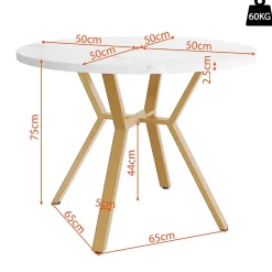 Ensemble table et chaises table ronde 100x75 cm avec 4 chaises en velours vert et pieds métal dorés