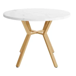 Ensemble table et chaises table ronde 100x75 cm avec 4 chaises en velours vert et pieds métal dorés