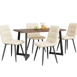 Ensemble table et chaises 117x68x75 cm avec 4 chaises en velours, plateau MDF noyer et pieds métal