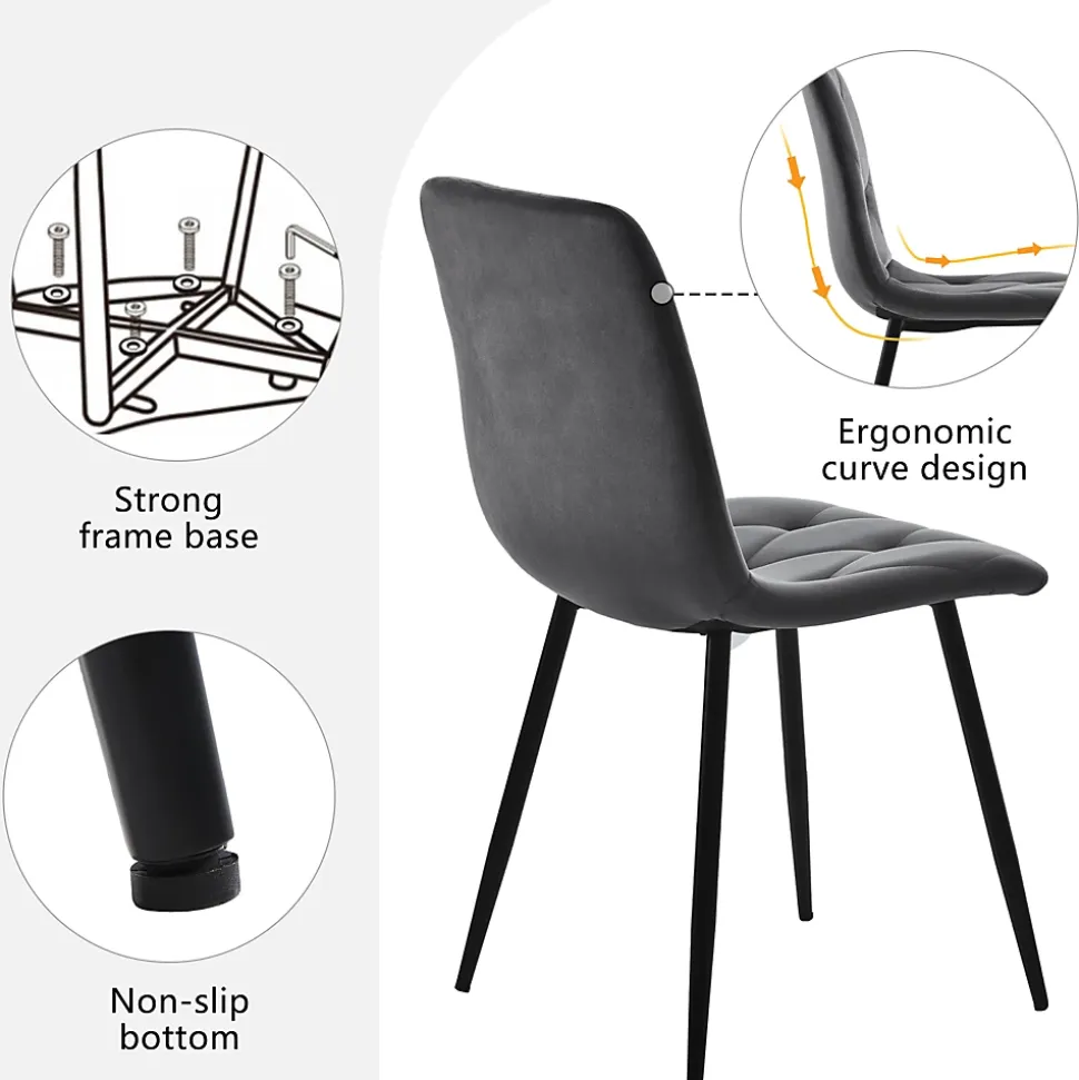 Ensemble Table et Chaises - Rectangulaire MDF avec 4 Chaises Velours, Pieds Métal Noir, Blan/Gris Foncé, 117x68x75 cm
