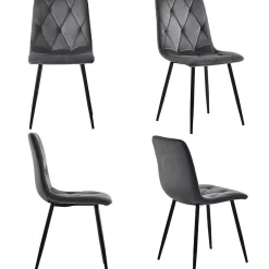 Ensemble Table et Chaises - Rectangulaire MDF avec 4 Chaises Velours, Pieds Métal Noir, Blan/Gris Foncé, 117x68x75 cm