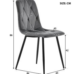 Ensemble Table et Chaises - Rectangulaire MDF avec 4 Chaises Velours, Pieds Métal Noir, Blan/Gris Foncé, 117x68x75 cm