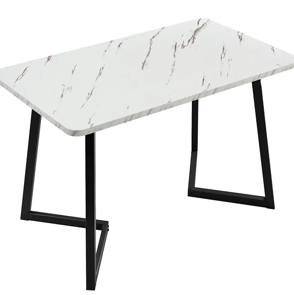 Ensemble Table et Chaises - Rectangulaire MDF avec 4 Chaises Velours, Pieds Métal Noir, Blan/Gris Foncé, 117x68x75 cm
