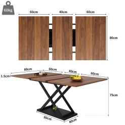 Ensemble table et chaises 120x80x75 cm extensible à 160 cm avec 4 chaises assise velours, structure métal