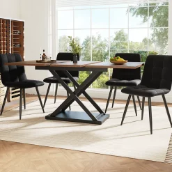 Ensemble table et chaises 120x80x75 cm extensible à 160 cm avec 4 chaises assise velours, structure métal