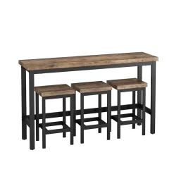 Ensemble table et chaises 148x40x90 cm longue avec 3 tabourets MDF, structure métal, finition naturelle
