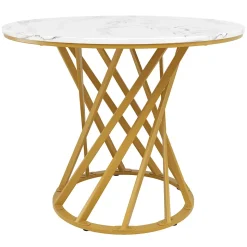 Ensemble table et chaises 80x76 cm table ronde avec 4 chaises en velours plateau MDF effet marbre structure métal