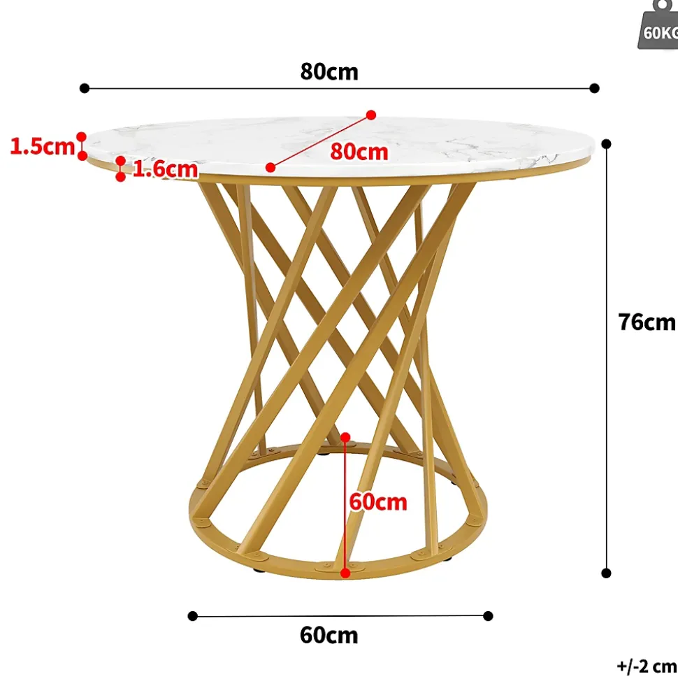 Ensemble table et chaises 80x76 cm table ronde avec 4 chaises en velours plateau MDF effet marbre structure métal