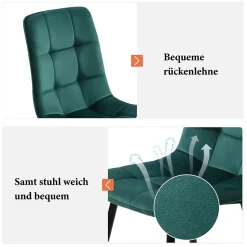 Ensemble Table et Chaises - Rectangulaire avec 4 Chaises Velours Rembourrées, MDF Métal, Vert, 117x68x75 cm