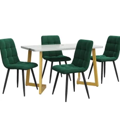 Ensemble Table et Chaises - Rectangulaire avec 4 Chaises Velours Rembourrées, MDF Métal, Vert, 117x68x75 cm