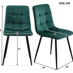 Ensemble Table et Chaises - Rectangulaire avec 4 Chaises Velours Rembourrées, MDF Métal, Vert, 117x68x75 cm