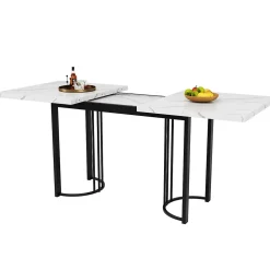 Ensemble table et chaises 140x80x75,5 cm avec 4 chaises velours, table extensible 140 à 179,5 cm métal