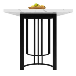 Ensemble table et chaises 140x80x75,5 cm avec 4 chaises velours, table extensible 140 à 179,5 cm métal