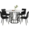 Ensemble table et chaises 115,5x100x75 cm hexagonale effet marbre avec 4 chaises velours noir et pied métal