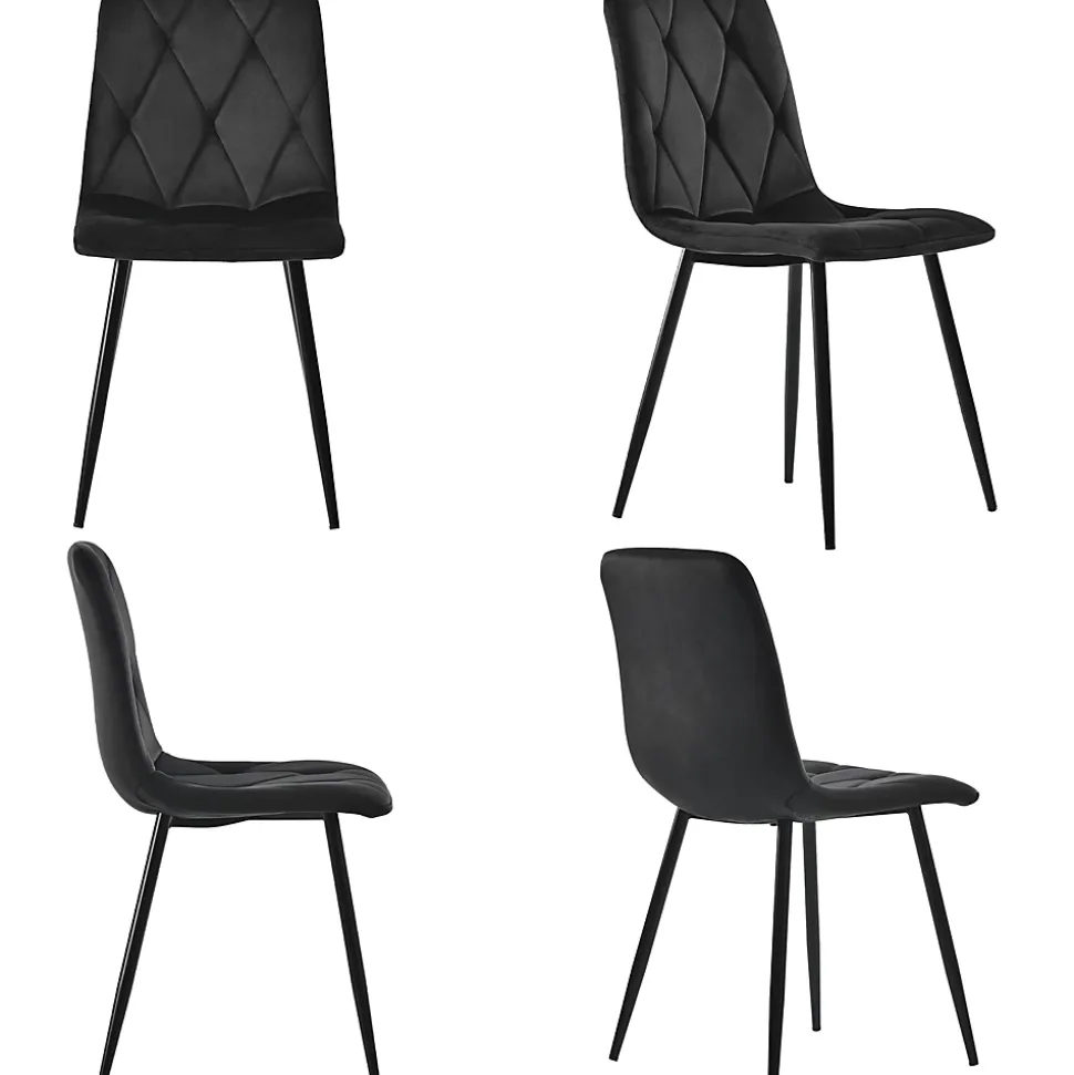 Ensemble table et chaises 115,5x100x75 cm hexagonale effet marbre avec 4 chaises velours noir et pied métal
