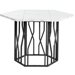 Ensemble table et chaises 115,5x100x75 cm hexagonale effet marbre avec 4 chaises velours noir et pied métal