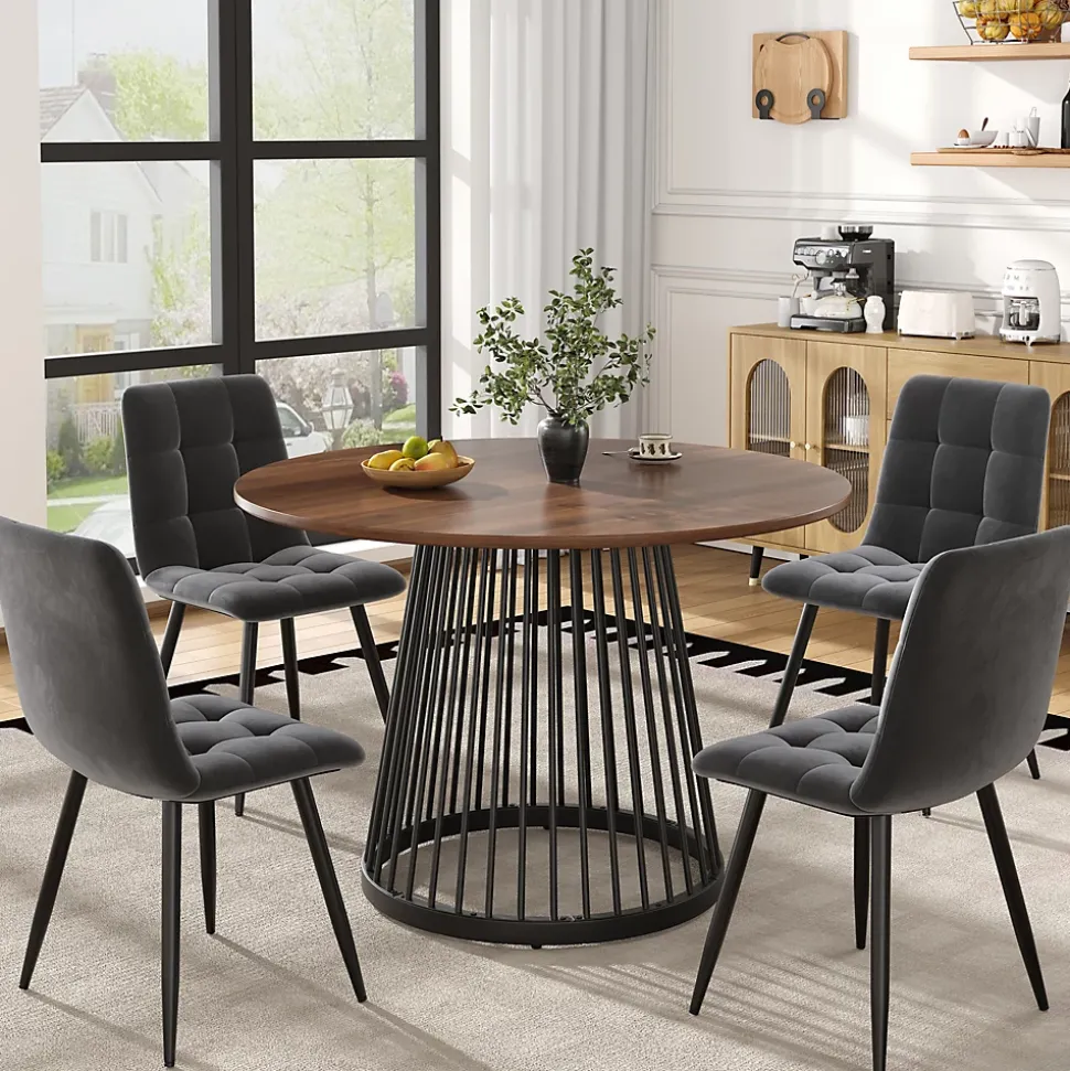 Ensemble table et chaises 80x76 cm table ronde plateau effet marbre avec 4 chaises velours et pieds métal