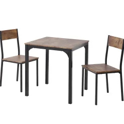 Ensemble table et chaises 70x70x75 cm avec 2 chaises, table carrée structure métal, plateau MDF-PVC marron